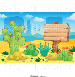 Clipart of a Wood Sign Post and Cacuts Plants in the Desert by ...