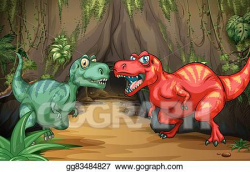 Vector Stock - Two dinosaurs by the cave. Clipart Illustration ...