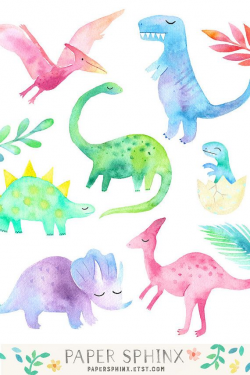 Watercolor Dinosaur Clipart | Girly Dinosaur Clip Art - Dinosaur ...