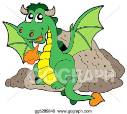 Stock Illustration - Cute dragon in cave. Clipart Drawing gg5289846 ...