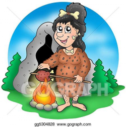 Stock Illustration - Cartoon prehistoric woman before cave. Clip Art ...