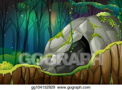 Vector Art - Stone cave in the dark forest. Clipart Drawing ...