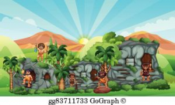 Vector Stock - Stone age family making fire. Clipart Illustration ...