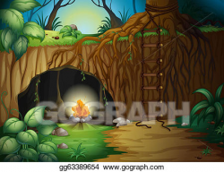 Vector Stock - A camp fire in a cave. Clipart Illustration ...