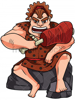 Caveman Eating Huge Chunk Of Raw Meat Vector Cartoon Clipart ...