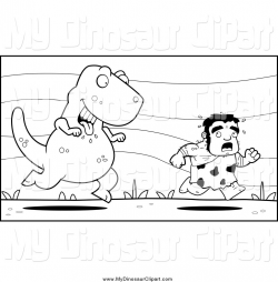 Clipart of a Black and White Caveman Character Being Chased by a Big ...