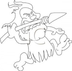 A Black and White Cartoon of a Caveman Throwing a Spear - Royalty ...