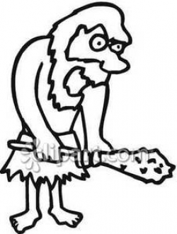 Black and White Caveman - Royalty Free Clipart Picture