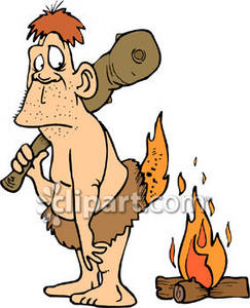 Caveman on Fire - Royalty Free Clipart Picture