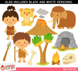 Caveman Clipart - Color Clip Art and Blackline Digital Stamps from ...