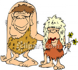 Caveman and His Woman - Royalty Free Clipart Picture