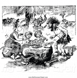 Clipart of a Black and White Caveman Family Eating by Prawny Vintage ...