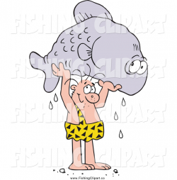 Clip Art of a Caveman Holding up a Giant Fish by Johnny Sajem - #789