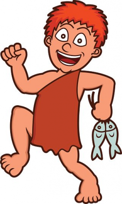 Happy Young Caveman Walking With Fish Cartoon premium clipart ...