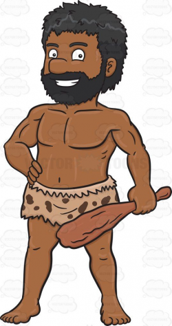 A Black Caveman Poses With His Stone Weapon | Weapons, Vector ...