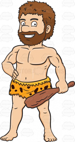 A Caveman Poses With His Stone Weapon | Clip art, Weapons and Vector ...
