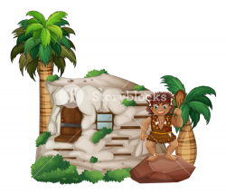 Caveman scene with house and plants Royalty-Free Stock Image ...
