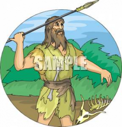 A Caveman Hunting With A Spear - Royalty Free Clipart Picture