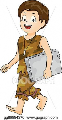 Vector Clipart - Kid caveman boy student block. Vector Illustration ...
