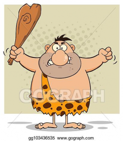 EPS Illustration - Angry caveman cartoon character holding a ...