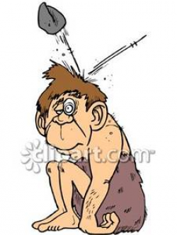 A Caveman Being Hit By a Rock In the Head Royalty Free Clipart Picture