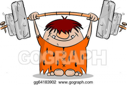 Vector Art - Cartoon caveman weight lifting. Clipart Drawing ...
