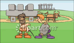 An Ox Pulling a Cart of Stones and Two Cavemen By Stonehenge ...