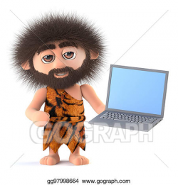 Drawing - 3d funny cartoon primitive caveman character holds a ...