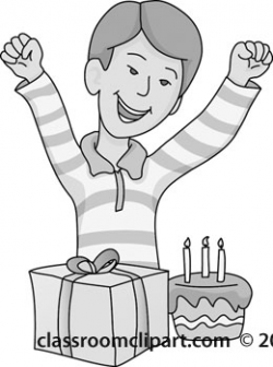 Clipart - boy-celebrating-birthday-cake-gray - Classroom Clipart