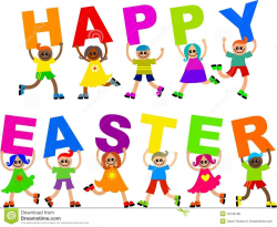 Kids With Happy Easter Text Clipart