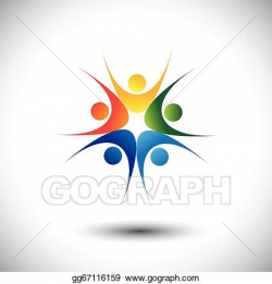 Vector Clipart - Concept of team celebrating success and jumping in ...