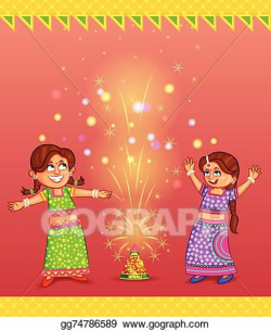 Vector Stock - Kids enjoying firecracker celebrating diwali. Clipart ...