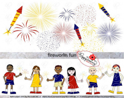 Fireworks Fun Clipart Set: Digital Clip Art Pack (300 dpi) Red White ...