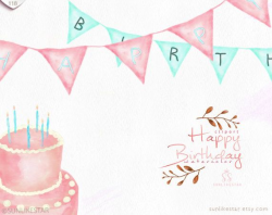 Pink Birthday Party Watercolor Clipart: Digital Clipart Download ...