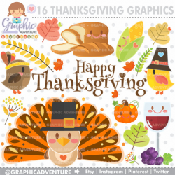 Thanksgiving Clipart, Thanksgiving Graphic, COMMERCIAL USE, Kawaii ...