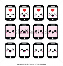 Japanese cute Kawaii character - mobile or cell phone icons set by ...