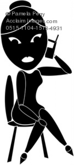 Clip Art Image of a Silhouette Girl Talking on a Cell Phone