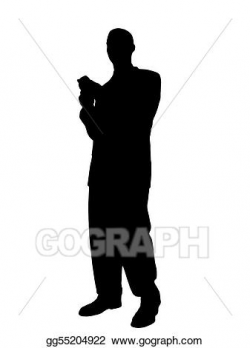 Stock Illustration - Man standing texting on cell phone silhouette ...