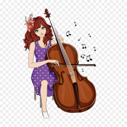 Cello Cartoon Girl Illustration - Girl playing the violin png ...