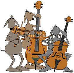 Illustration of three dogs playing a violin, cello and double bass ...