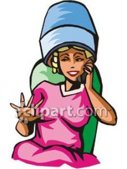 Woman Talking on Her Cell Phone While Under a Hair Dryer Clip Art ...