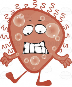 Tear Drop-Shaped Pink Germ Virus Cell With Face, Arms, Legs And Hair
