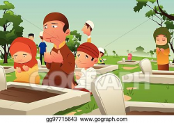 Vector Stock - Muslims visiting and praying at cemetery. Clipart ...