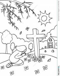 Cemetery Praying - Black And White Illustration 9547642 - Megapixl