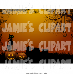 Clip Art of a Black Cat Sitting on Jackolanterns in a Cemetery with ...