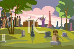 People At a Funeral In a Cemetery - Royalty Free Clipart Picture