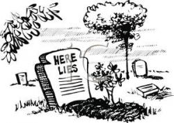 Black and White Cartoon of a Graveyard - Royalty Free Clipart Picture