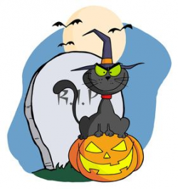 Cemetery Clipart Image: Cartoon Drawing of a Black Cat on a Jack O ...