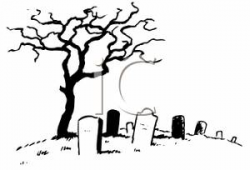 Cartoon of a Tree Standing In a Graveyard - Royalty Free Clipart Picture