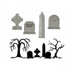 Graveyard Clipart | Halloween Digital Planner Stickers | Cemetery  Tombstones and Spooky Trees | October Printable PNG Graphics